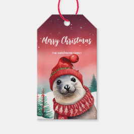 Etiqueta Para Presente Papais noeis de leão de mar bonito festas de Natal