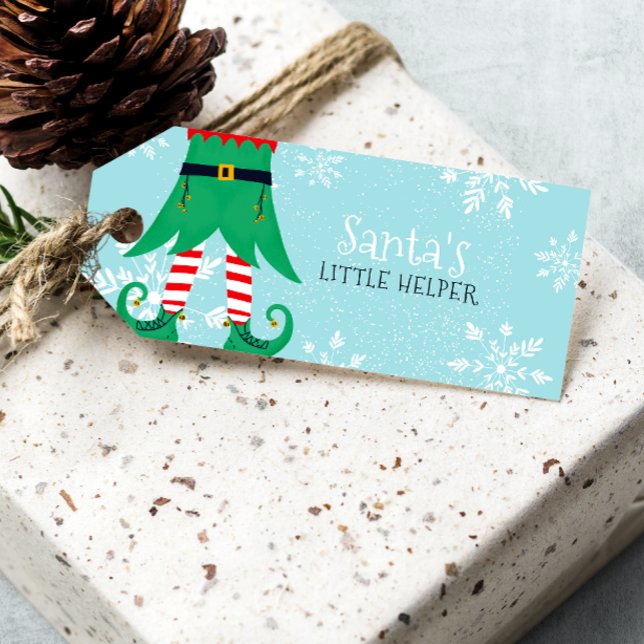 Etiqueta Para Presente Papais noeis de Natal divertidos, pequeno ajudante (Fun Christmas Santa's little helper elf snow blue Gift Tags)