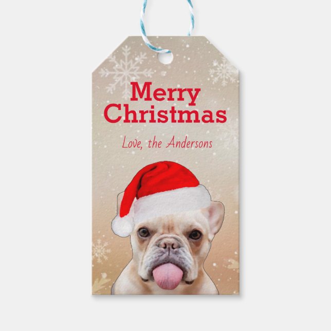 Etiqueta Para Presente Papais noeis do Buldogue Francês Feliz Natal (Frente)