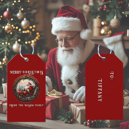 Etiqueta Para Presente Papais noeis em seu Cartão de Saudação Sleigh