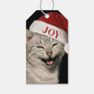Etiqueta Para Presente Papais noeis Engraçados Gato Rindo do Natal