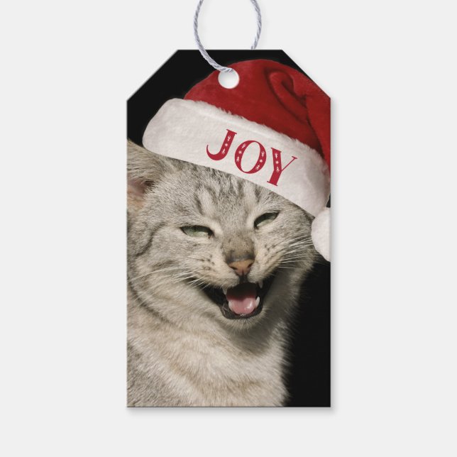 Etiqueta Para Presente Papais noeis Engraçados Gato Rindo do Natal (Frente)