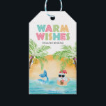 Etiqueta Para Presente Papais noeis Mermaid Tropical Beach Palms Christma<br><div class="desc">O Enfeites de natal tropical "Warm Wish" apresenta Papais noeis e uma sereia nadando no oceano ao pôr do sol, enquadrada por um par de palmeiras decoladas em luzes de cordas. Papais noeis estão tirando um coquetel de um abacaxi e piscando o sinal de solta da aloha havaiana. Arte da...</div>