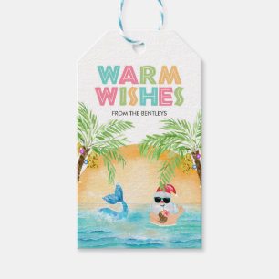 Etiqueta Para Presente Papais noeis Mermaid Tropical Beach Palms Christma