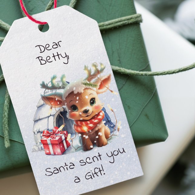 Etiqueta Para Presente Papais noeis Personalizados Bonitos Reindeer Snowf (Criador carregado)