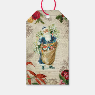 Etiqueta Para Presente Papais noeis Rustic Vintage com Flores, Pinos e M