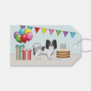 Etiqueta Para Presente Paparico de Cão Papillon Preto e Branco Aniversári