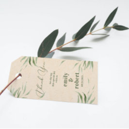 Etiqueta Para Presente Papel Craft Bege com Folhagem Verde Empoeirada 
