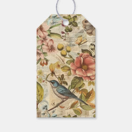 Etiqueta Para Presente Papel de Scrapbook de Colagem Branca Botânica