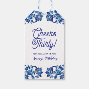 Etiqueta Para Presente Parabéns trinta aniversário azul real floral borda