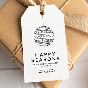 Etiqueta Para Presente Paradas felizes Padrão minimalista Bola de Natal