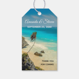 Etiqueta Para Presente Paraíso de Praia Tropical com Casamento de Palm Tr
