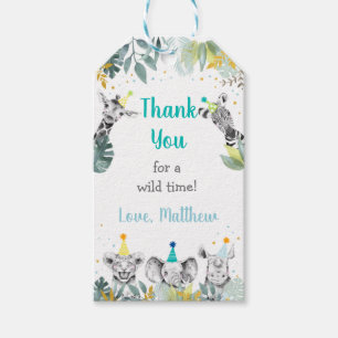 Etiqueta Para Presente Parceiro Animal Azul Dourado Safari Aniversário Ob