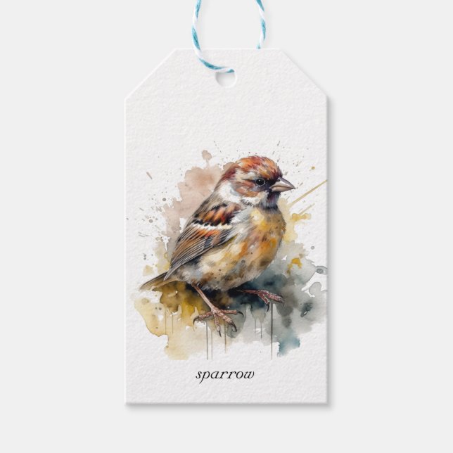 Etiqueta Para Presente Pardal Aquarela Rústica, personalizado (Frente)