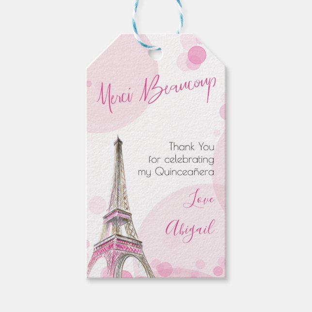 Etiqueta Para Presente Paris Quinceanera Pink Eiffel Torre Obrigado (Frente)