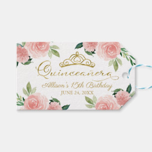 Etiqueta Para Presente Partido Quinceanera Dourado Tiara Blush Fav Floral