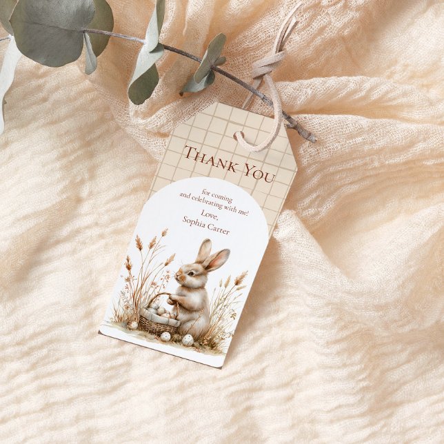 Etiqueta Para Presente Páscoa Bunny Beige Boho Obrigado (Criador carregado)