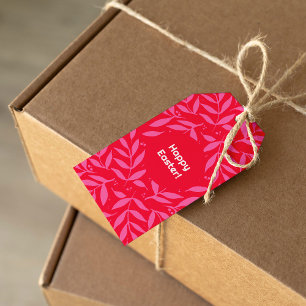 Etiqueta Para Presente Páscoa de folhagem rosa e vermelha