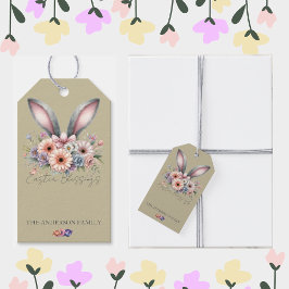 Etiqueta Para Presente Páscoa Floral Bunny Rabbit Ears Família Verde