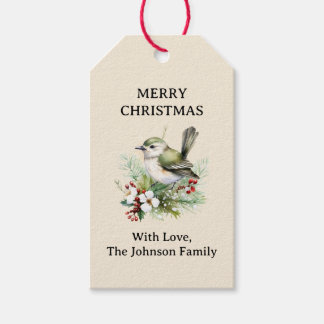 Etiqueta Para Presente Pássaro Floral de Natal Simples