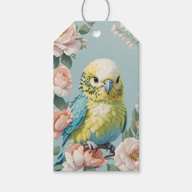 Etiqueta Para Presente Pássaro-periférico Amarelo-Azul E Azul (Frente)