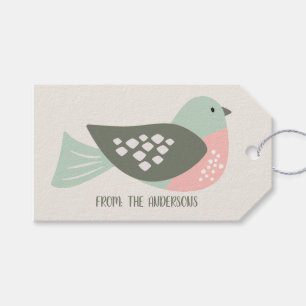Etiqueta Para Presente Pássaro retro feriado de creme personalizado da