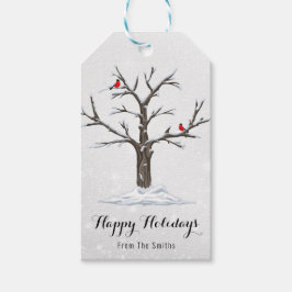 Etiqueta Para Presente Pássaros Cardinais Vermelhos Em Ilustrações De Árv