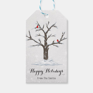 Etiqueta Para Presente Pássaros Cardinais Vermelhos Em Ilustrações De Árv