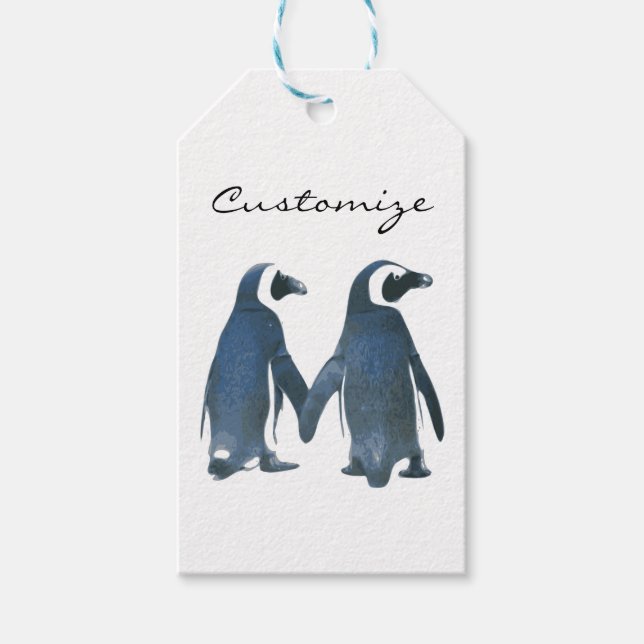 Etiqueta Para Presente Pássaros do Amor Casal Pinguim Thunder_Cove (Frente)