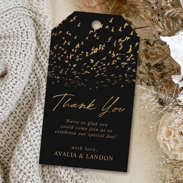 Etiqueta Para Presente Pássaros Elegantes de Casamento de Penas Obrigado (Criador carregado)