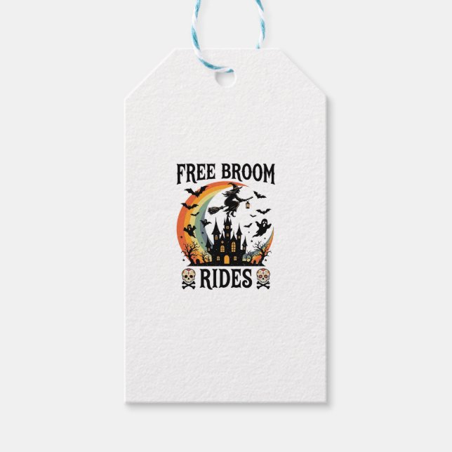 Etiqueta Para Presente Passeios de vassoura grátis Halloween Bruxa Castel (Frente)