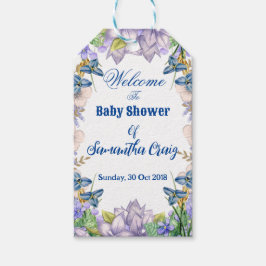 Etiqueta Para Presente Pastel Azul Flores Lilás Roxo Floral Chã de Bebê