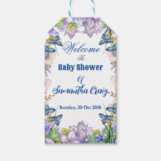 Etiqueta Para Presente Pastel Azul Flores Lilás Roxo Floral Chã de Bebê