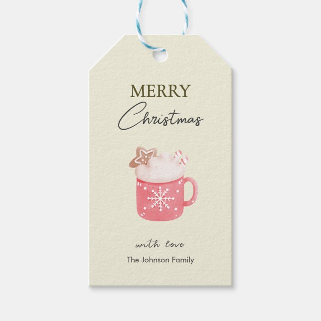 Etiqueta Para Presente Pastel Cocoa Mug Cookie Merry Christmas (Frente)