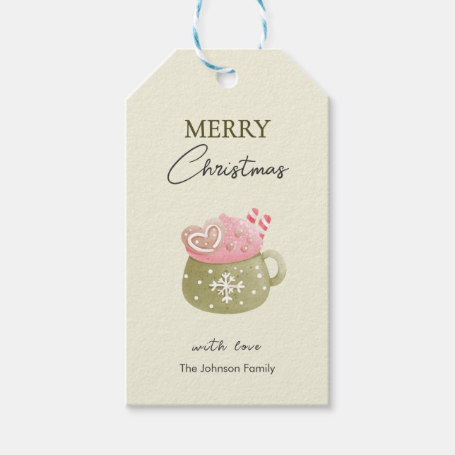 Etiqueta Para Presente Pastel Cocoa Mug Cookie Merry Christmas (Frente)