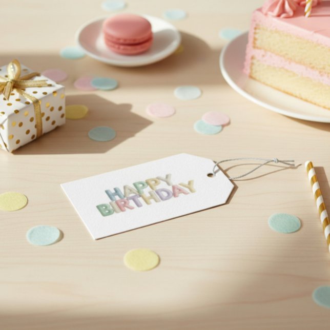 Etiqueta Para Presente  Pastel Felt Letters Happy Birthday (Criador carregado)