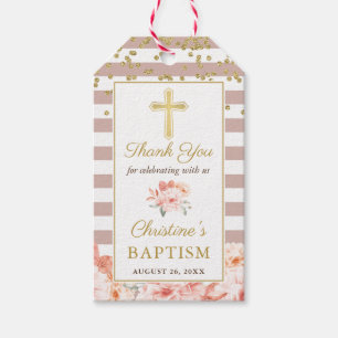 Etiqueta Para Presente Pastel Peach Floral Dourada Cross Girl