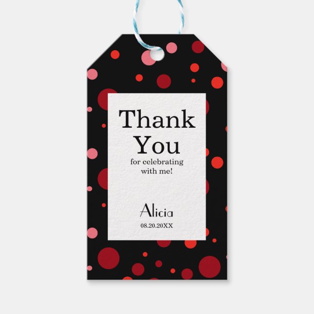 Etiqueta Para Presente Pastel Ruby Cranberry Bolinhas Black Obrigado (Frente)