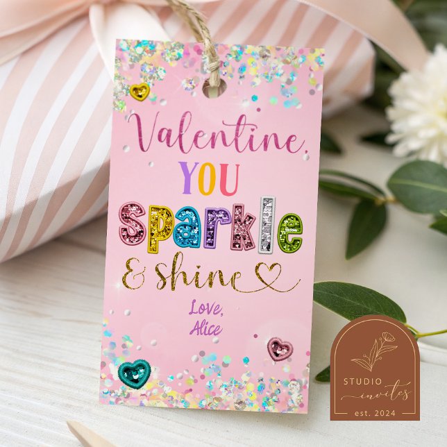 Etiqueta Para Presente pastel sequin valentine you sparkle and shine (Criador carregado)