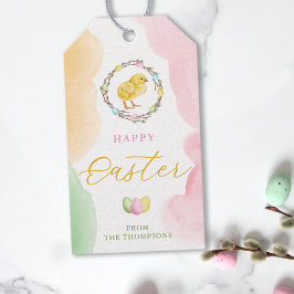 Etiqueta Para Presente Pastel Watercolor Chick And Willow Wreath Easter