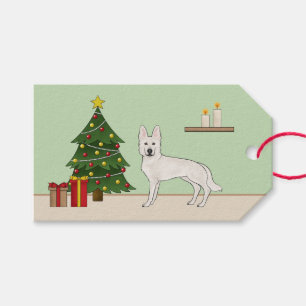 Etiqueta Para Presente Pastor Suíço Branco Árvore de Natal