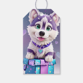 Etiqueta Para Presente Pata e Presentes Celebração de Filhote Husky