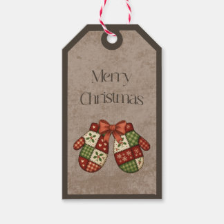 Etiqueta Para Presente Patchwork Mittens in Christmas Colors Gift Tag