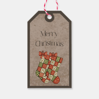 Etiqueta Para Presente Patchwork Stockings in Christmas Colors Gift Tag