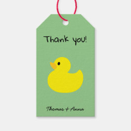 Etiqueta Para Presente Pato Amarelo Obrigado, Cor Verde (Sálvia)