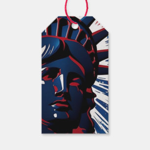 Etiqueta Para Presente Patriótica Estátua Azul Vermelha da Liberdade 4 de