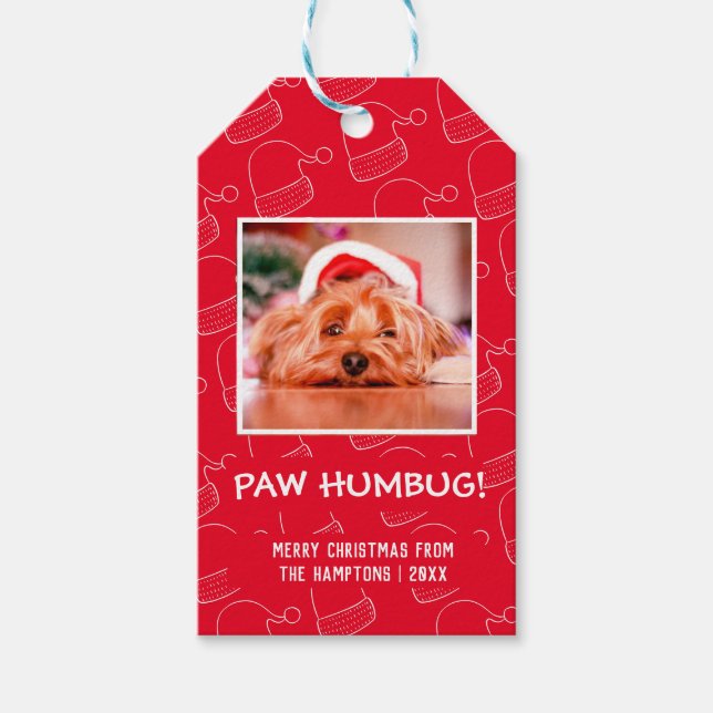 Etiqueta Para Presente Paw Humbug Pet Photo Red Christmas (Frente)