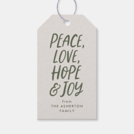 Etiqueta Para Presente Paz amor esperança alegria verde tipo Natal
