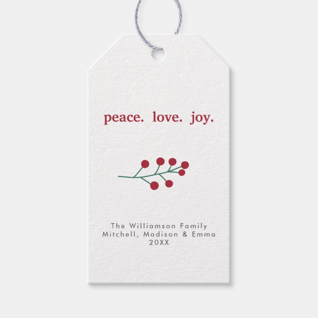 Etiqueta Para Presente Paz Amor Joy Holly Berries Natal (Frente)
