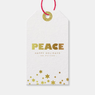 Etiqueta Para Presente Paz   Divertido Natal Branco e Dourado Mini